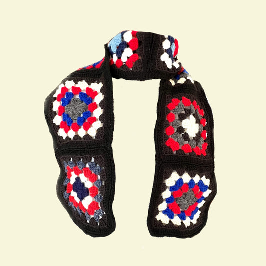 Red, White & Blue Salvaged Granny Square Scarf